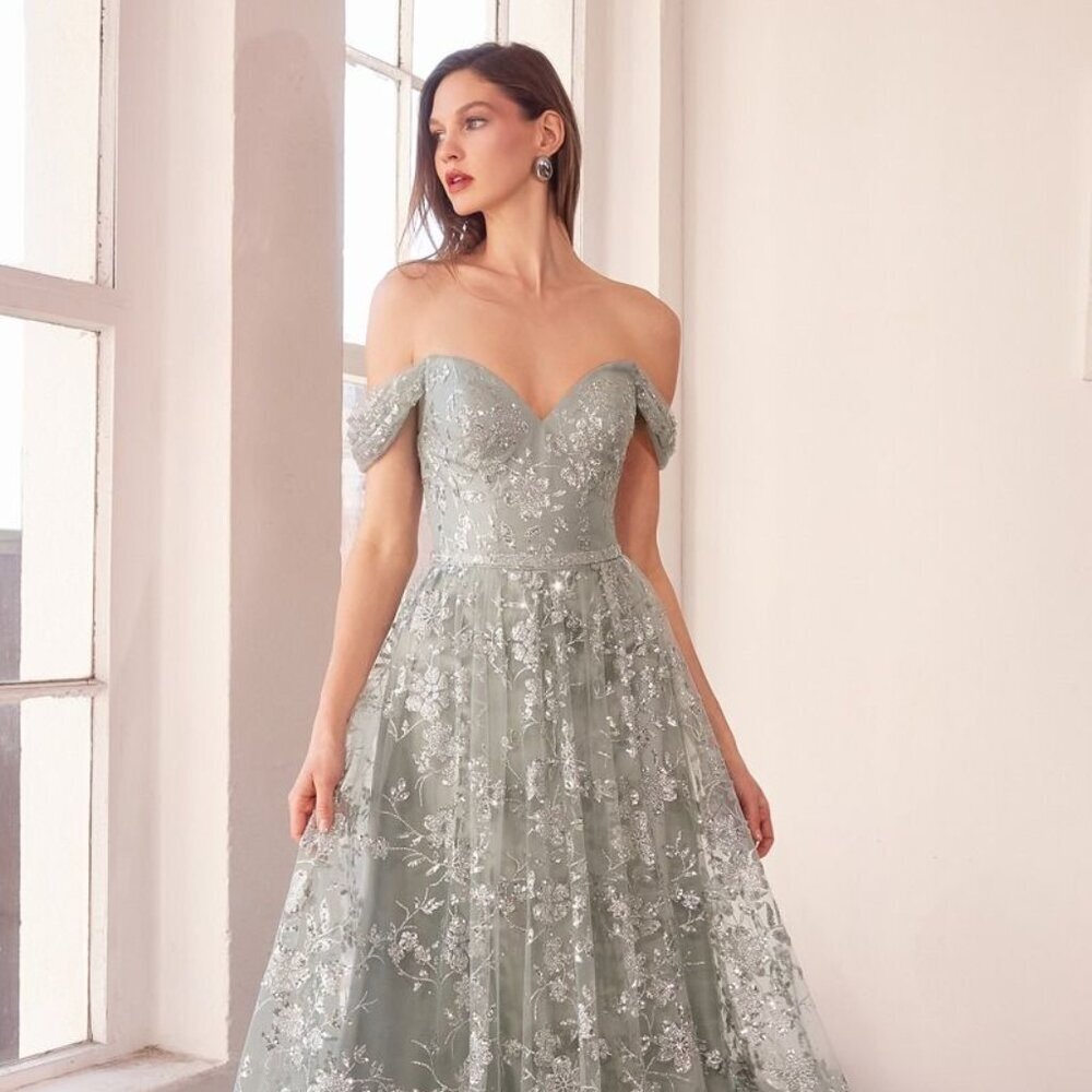 New Off Shoulder A-Line Sequins Embellished Maxi Gown w/ Sweetheart Neck CD T607